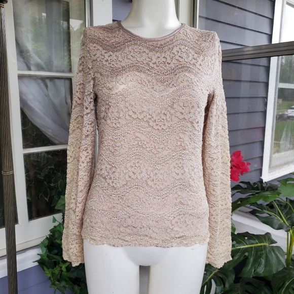 Vintage Harve Benard Beige Floral Abstract Lace Longsleeved Top - Picture 1 of 7